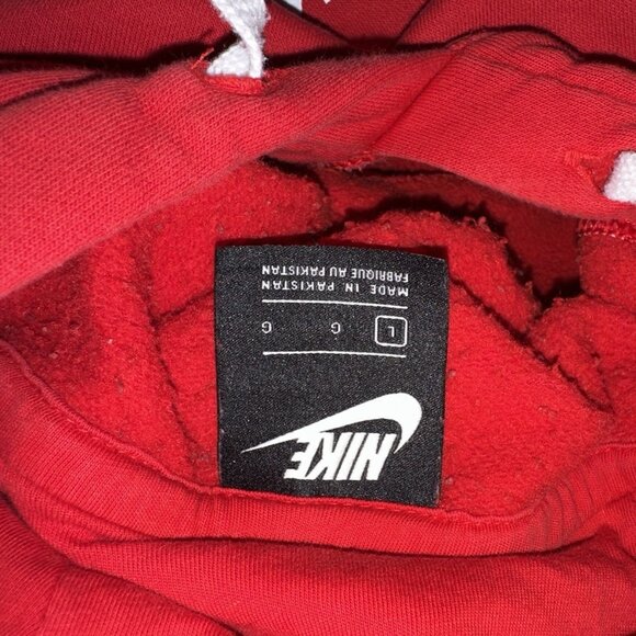 Nike Hoodie Men's Large Red Colorblock Club Fleece Pullover Sweatshirt BV2973 - Picture 3 of 5